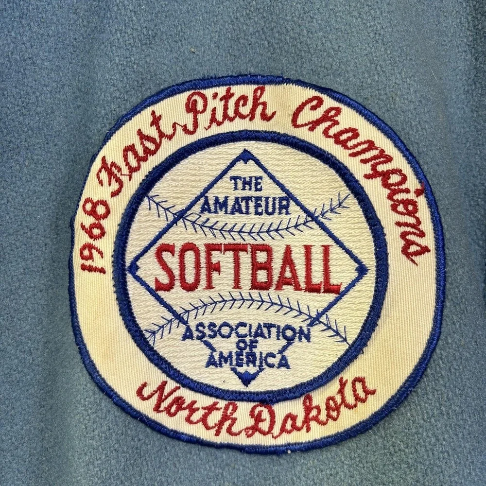 Vintage‎ Butwin Jacket Mens 44 Blue Leather Varsity Softball 1968 North Dakota